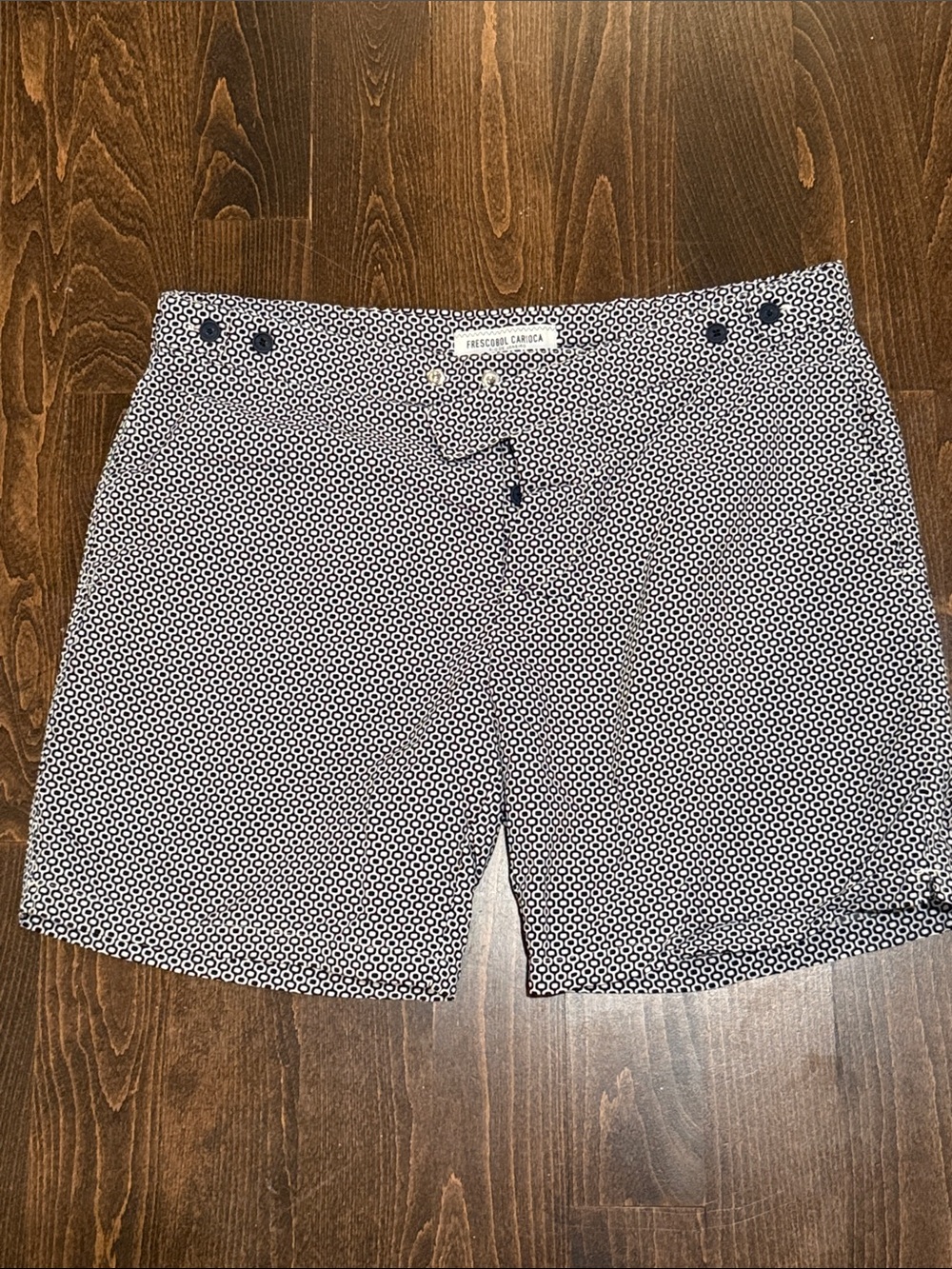 Men's Navy & White Printed Swim Trunks